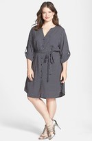 Thumbnail for your product : Collective Concepts Print Roll Sleeve Shirtdress (Plus Size)
