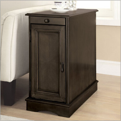 Red Barrel Studio Transitional Side Table Storage Cabinet Pull Out Cup Holder And Built In USB Outlet Gray