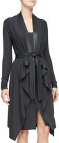 Thumbnail for your product : Donna Karan Long Cozy Cardigan with Leather Trim, Charcoal