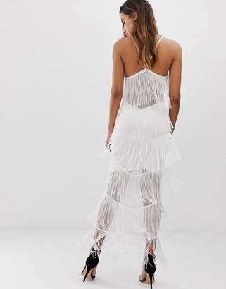 ASOS Design DESIGN fringe mesh strappy maxi bodycon dress