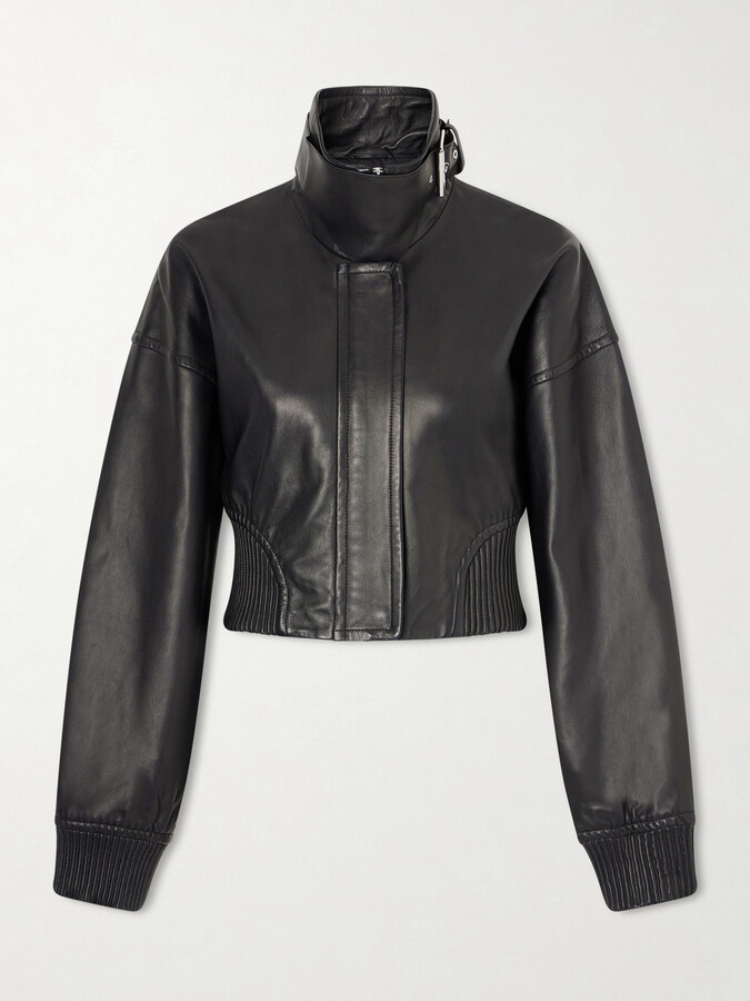 Sportmax Cropped Buckled Leather Jacket - Black