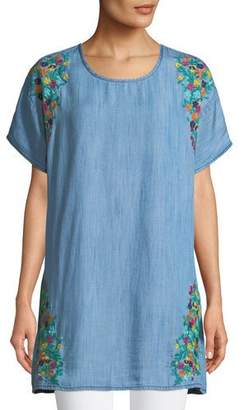Tolani Tiffany Embroidered Denim Tunic, Plus Size
