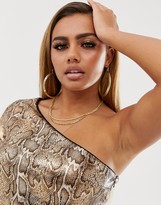 Thumbnail for your product : ASOS Petite DESIGN Petite one shoulder top in snakeskin printed sequin