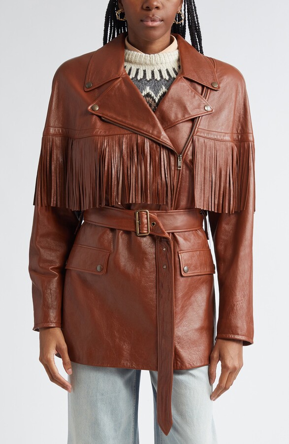 Chloé Fringed Belted Leather Jacket