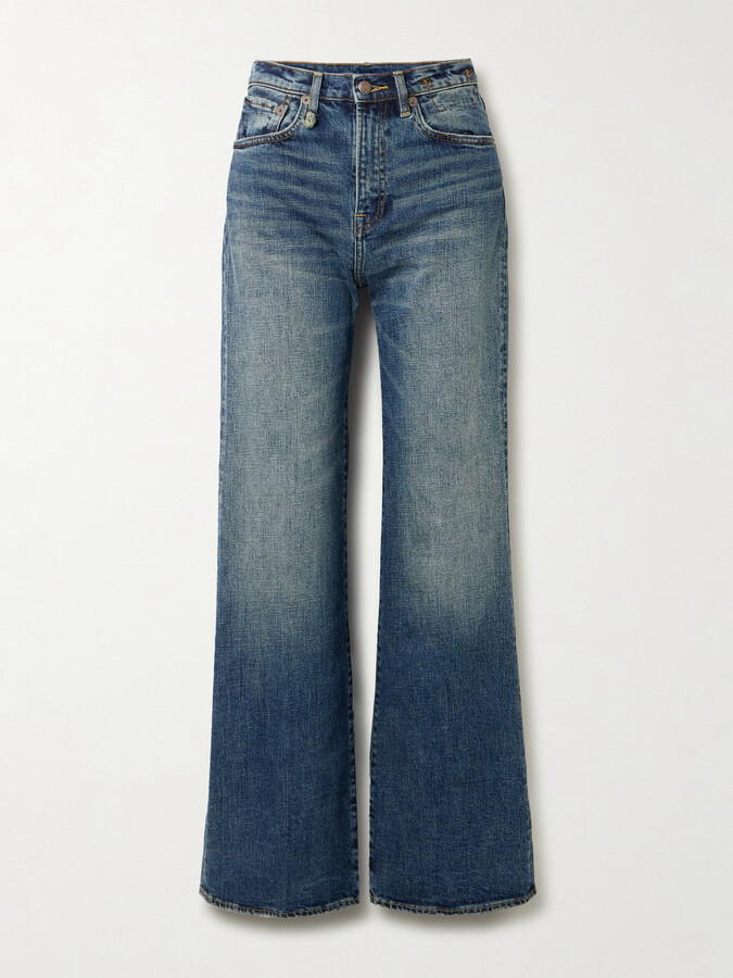 R13 - Charlotte Distressed High-rise Bootcut Jeans - Blue