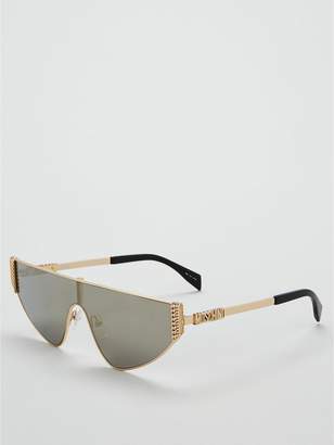 Moschino Mirror Lens Logo Arm Shield Sunglasses - Gold