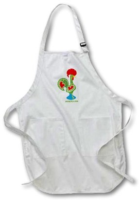 3dRose The green Portuguese Rooster or galo de barcelos - Full Length Apron, 24 by 30-inch, White, With Pockets