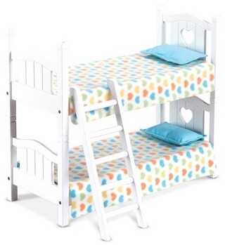 Melissa&DougMinetoLoveWoodenPlayBunkBedforDolls,StuffedAnimals-White:IncludesPillow&BedSheet,SturdyConstruction