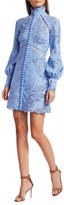 Thumbnail for your product : Zimmermann Super 8 Lace Eyelet Embroidered Mini Silk & Linen Sheath Turtleneck Dress