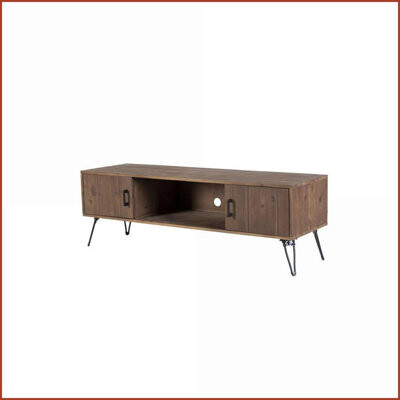 17 Stories TV Furniture Industrial Reclaimed Wood Media Stand with 2 Storage Cabinets | Natural | Solid Wood