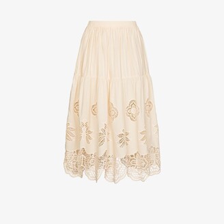 See by Chloe Neutrals Flared Broderie Anglaise Skirt