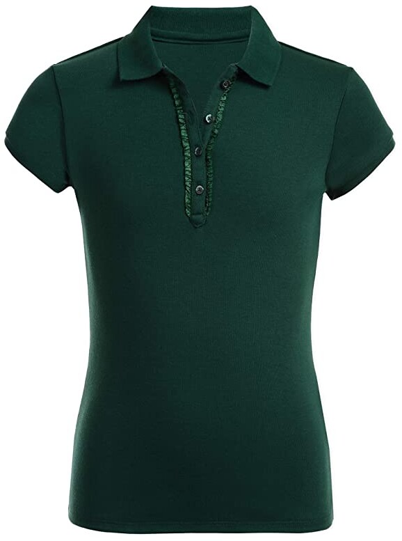 Nautica Girls' School Uniform Short Sleeve Polo with Ruffle Placket