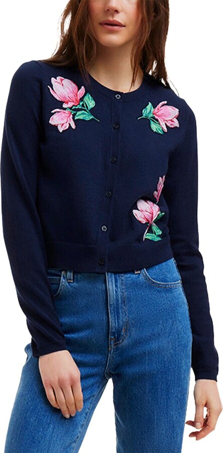 Draper James Embroidered Crewneck Wool-Blend Cardigan