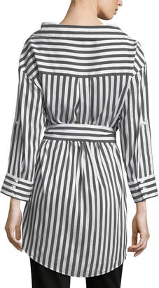 Alice + Olivia Tate Wide-Neck Button-Down Striped Shirt