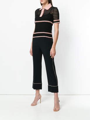No.21 cropped contrast piped trim trousers