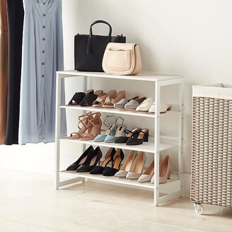 3-Tier Mesh Entryway Shoe Storage w/ Wood Top Graphite, 29-1/4 x 11-7/8 x 28-3/4 H | The Container Store