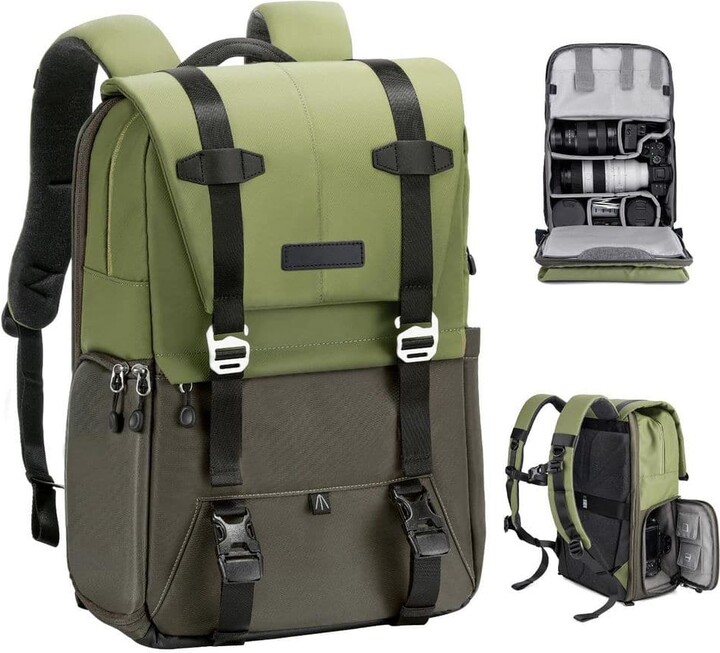 Lukyamzn Camera Backpack Large Capacity Bag with Raincover Laptop Compartment for Canon Nikon Sony DJI Drone 20L Black
