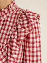 Thumbnail for your product : Lee Mathews - Germaine Ruffle Trimmed Cotton Gingham Top - Womens - Burgundy White