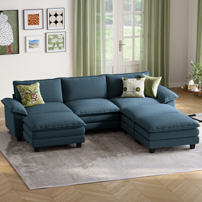 Mercer41 Oversized Corduroy Sectional Sofa With Ottoman