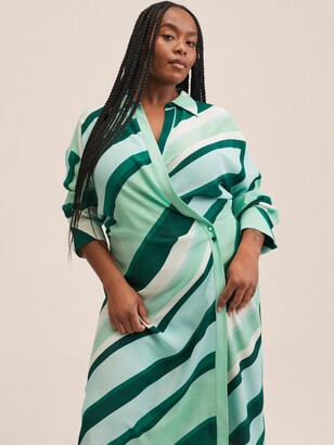 MANGO Stripe Wrap Midi Dress, Green