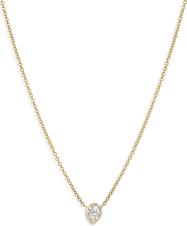 Zoe Lev 14K Yellow Gold Pear Diamond Bezel Pendant Necklace, 16-18