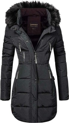 Spindle Womens Designer Long Fur Parka Hooded Jacket Quilted Winter Padded Coat Zip Pockets (S