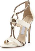 Thumbnail for your product : Jimmy Choo Vapour Stud-Front T-Strap Sandal, White/Pewter