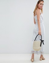 Thumbnail for your product : ASOS DESIGN Petite cami jersey jumpsuit with lace trim and button front