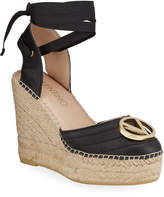 wedges with ribbon ankle wrap
