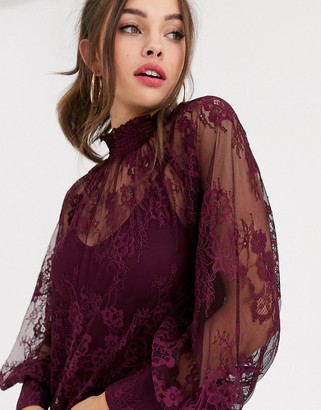 Forever New high neck lace top in berry