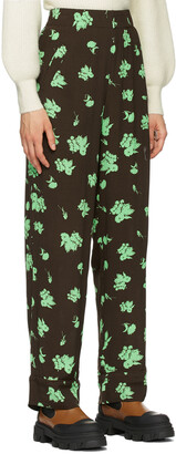 Ganni Brown & Green Printed Crepe Trousers