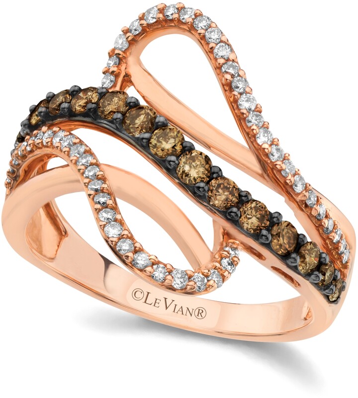LeVian Chocolate by Petite Chocolate and White Diamond Wave Ring (5/8 ct.  .) in 14k Rose Gold - ShopStyle