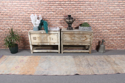 Foundry Select Charming Vintage Turkish Herki Wool Runner Rug in Enchanting Muted Green Ideal for Kitchen and Hallway Enhancement