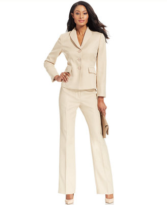 Le Suit Three-Button Herringbone Pantsuit