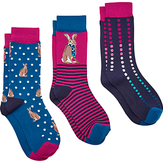 Joules Brilliant Bamboo Rabbit Ankle Socks, Pack of 3, Multi