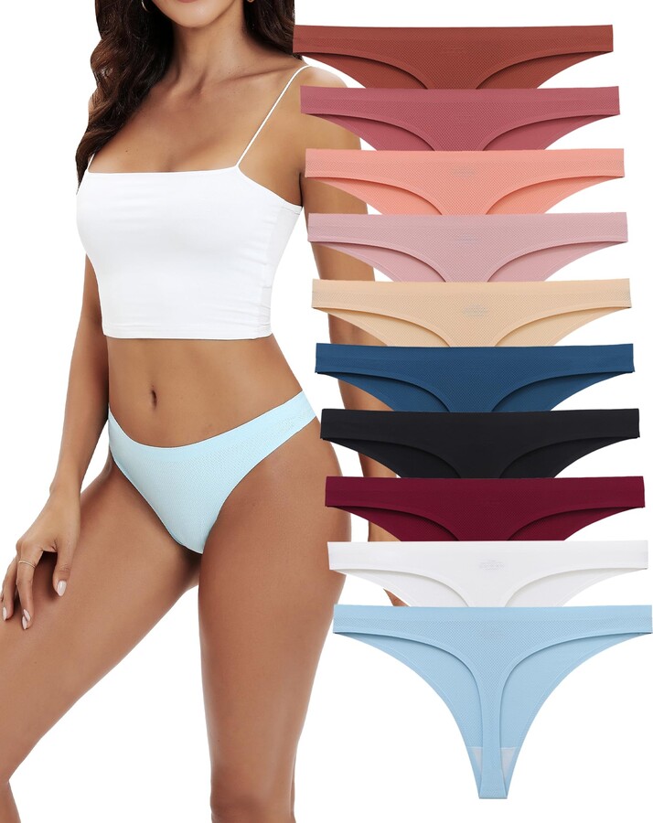 SweetSnow 10 Pack Seamless Thongs for Women Breathable Thong Underwear Set No Show Panty Line