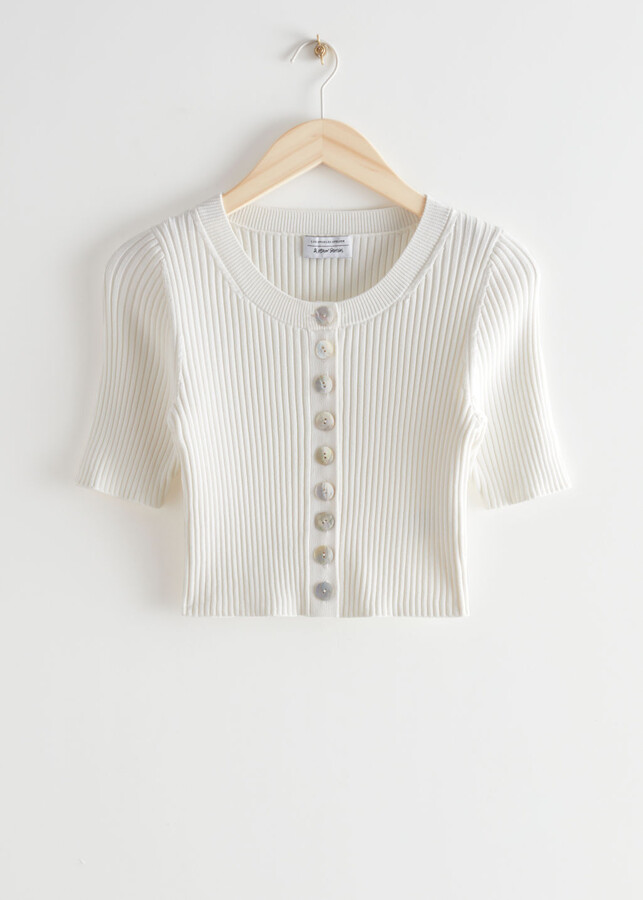 white cropped button up cardigan