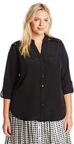 Thumbnail for your product : Notations Women's Plus Size Long Rolled to 3/4 Sleeve Madarin Collar Shirt