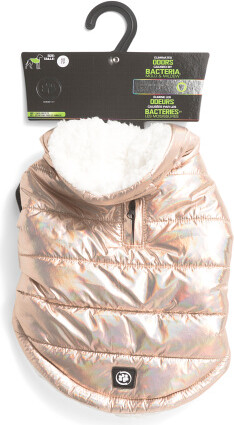 TJMAXX Shiny Quilted Hooded Pet Jacket, Polyester