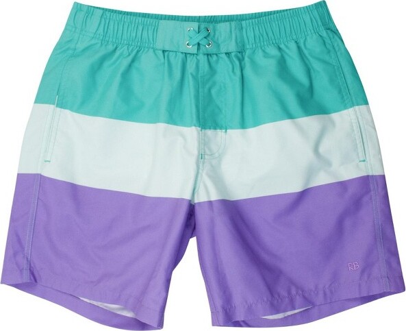 RuggedButts RuggedButtsMen'sUPF50+SwimTrunks-GreenPurpleColorblock,Men'sS