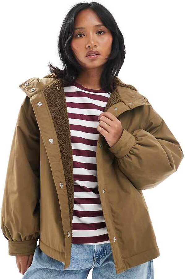 ASOS Petite ASOS DESIGN Petite oversized fleece lined raincoat in olive