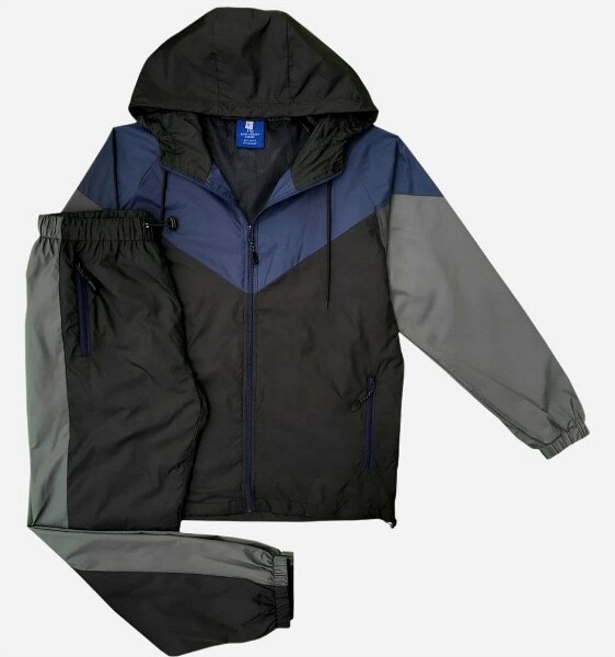 Royal Threads RoyalThreadsMen’sColorfulHoodedWindbreakerSweatsuitMeshedLinedNylonWaterRepellentGYMOutfitBlack2XL