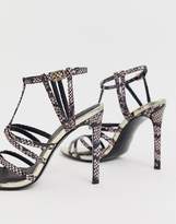 Thumbnail for your product : ASOS Design DESIGN High Maintenance strappy pointed heeled sandals in snake print