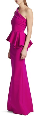 Chiara Boni La Petite Robe Jessie Long One-Shoulder Peplum Gown
