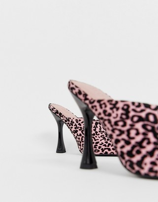 ASOS DESIGN DESIGN Phillis flared high heel mules in leopard print