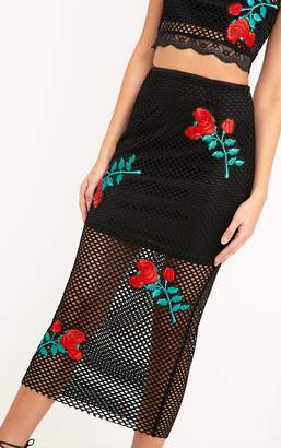 PrettyLittleThing Aurora Black Fishnet Applique Midaxi Skirt