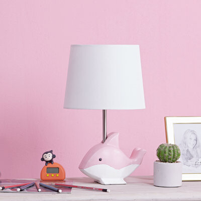 Three Posts Baby & Kids Sydnie 15 in. Modern animal Resin For kids Bedroom/Playroom Bedside Desk Nightstand Small Single Table Lamp With Linen Empire Shade