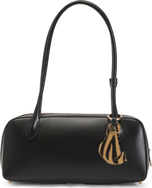TJMAXX Leather Cat Charm East West Satchel, Leather/Gold