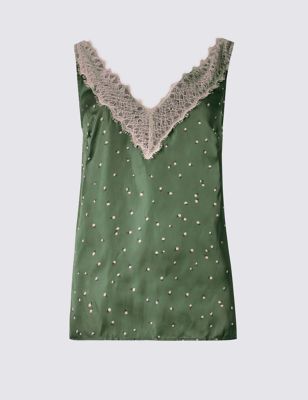 Marks and Spencer Lace Trim Floral Print V-Neck Camisole Top
