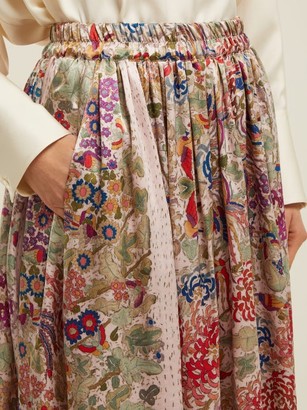 By Walid Margot Floral-print Silk Midi Skirt - Pink Print